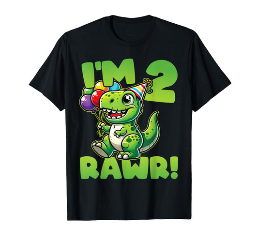 Dinosaur 2nd Birthday I'm Two Rawr Cute T-Rex Party T-Shirt