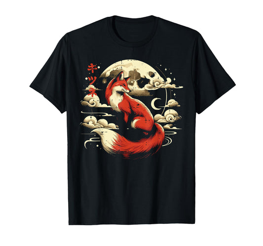 Fox Moon Clouds Kitsune Japanese Ukiyo-e Art Women Men Kids T-Shirt