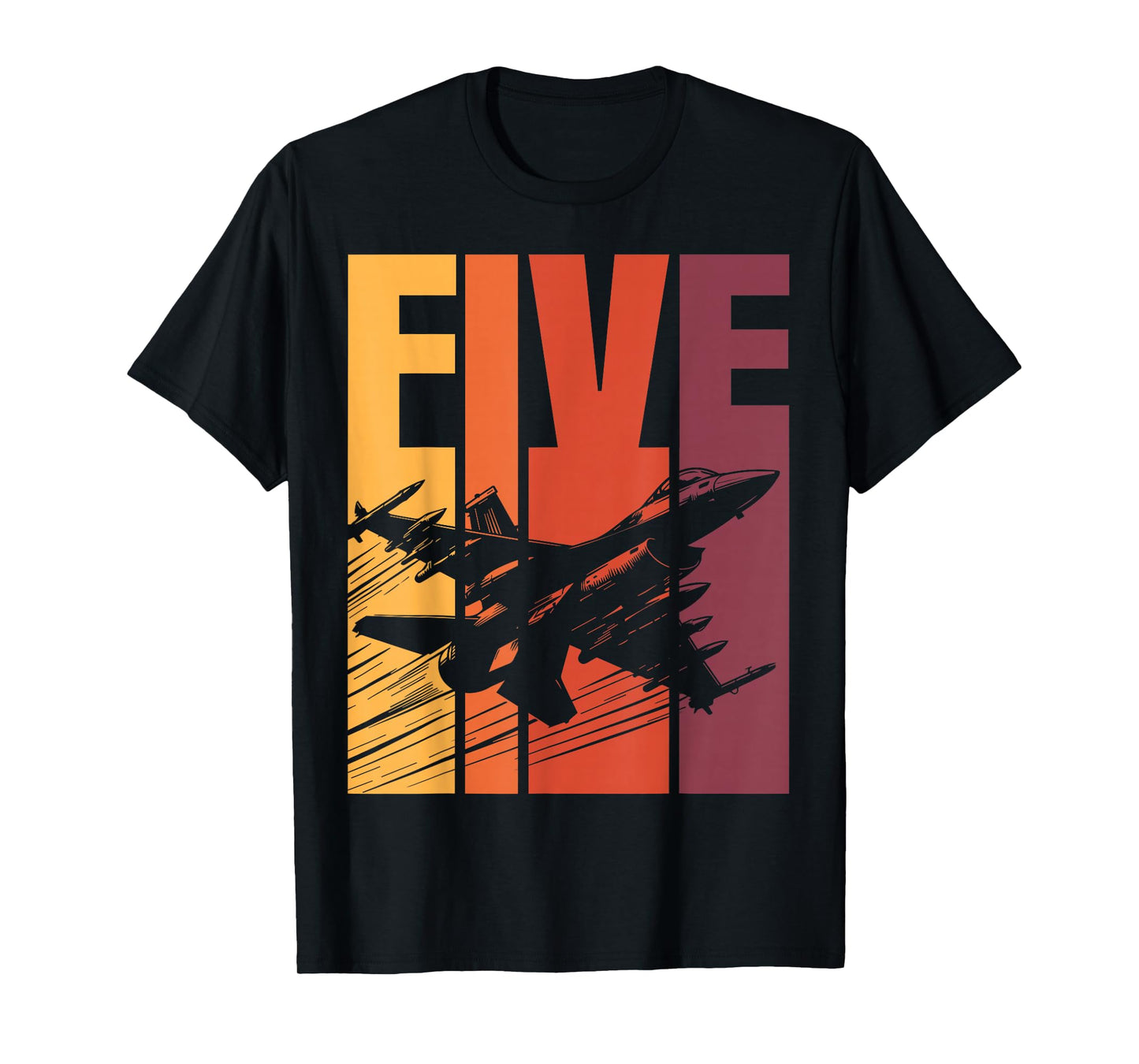 Military Fighter Jet Retro Five Year Old Boys 5th Birthday T-Shirt