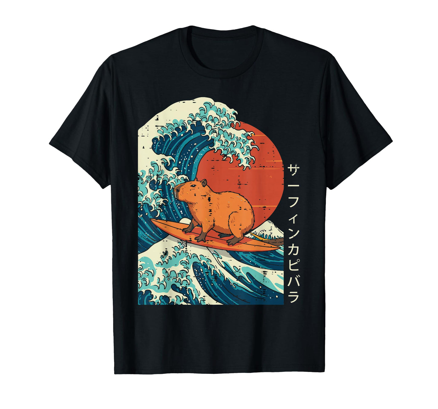 Great Wave Capybara Surfing Meme Japanese Art Men Women Kids T-Shirt