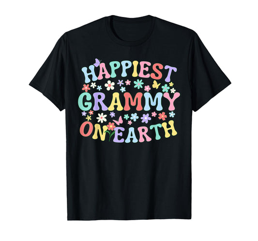 Happiest Grammy On Earth Family Trip Squad Groovy Grandma T-Shirt