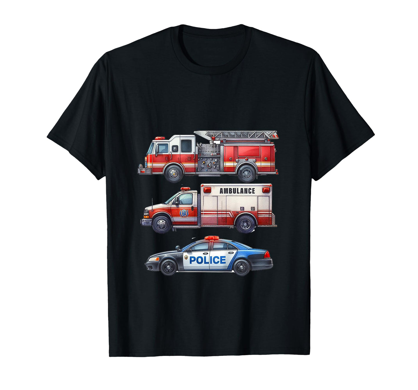 Kids Emergency Rescue Vehicle Boy Fire Truck Police Car Ambulance T-Shirt
