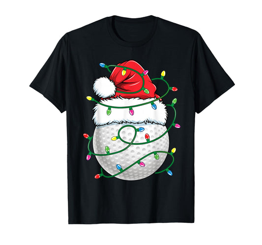 Golf Ball Santa Hat Men Womens Christmas Golfing Xmas Lights T-Shirt