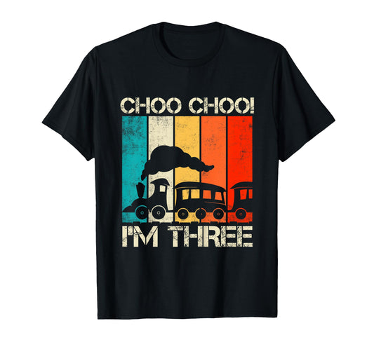 Kids Choo Choo Im Three Locomotive Train Boy 3rd Birthday Trains T-Shirt