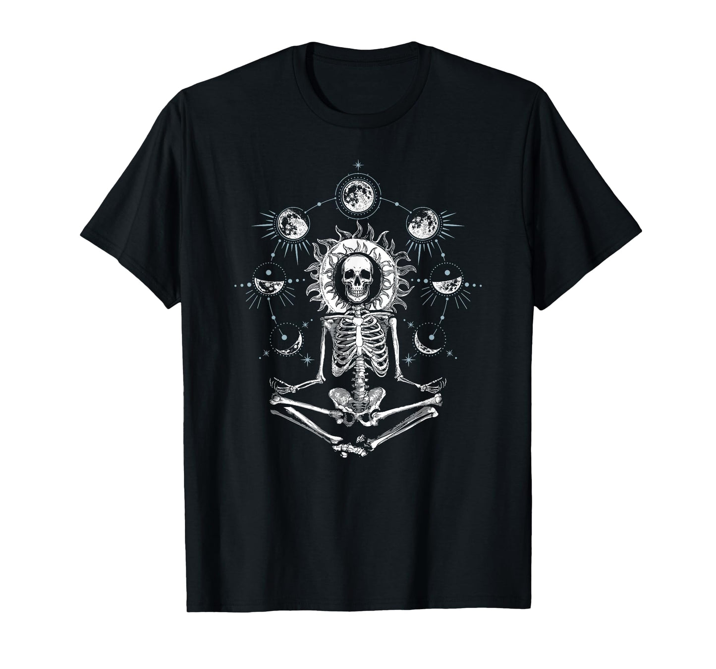 Skeleton Doing Yoga Design for Women or Men Moon Phase T-Shirt