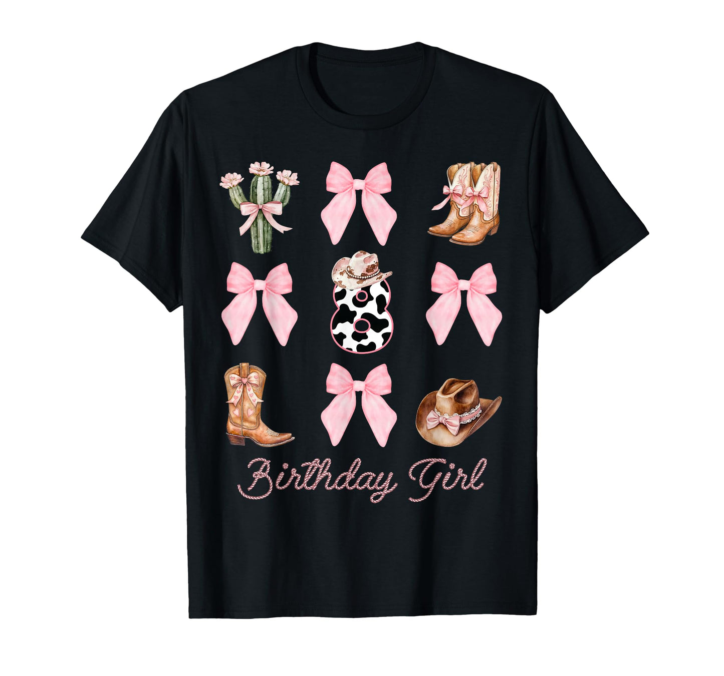 8th Birthday Girl Cowgirl Coquette Bow Rodeo Western Bday T-Shirt