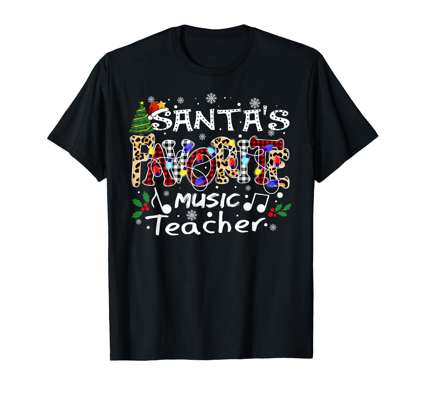 Merry Christmas Santa's Favorite Music Teacher Xmas Lights T-Shirt