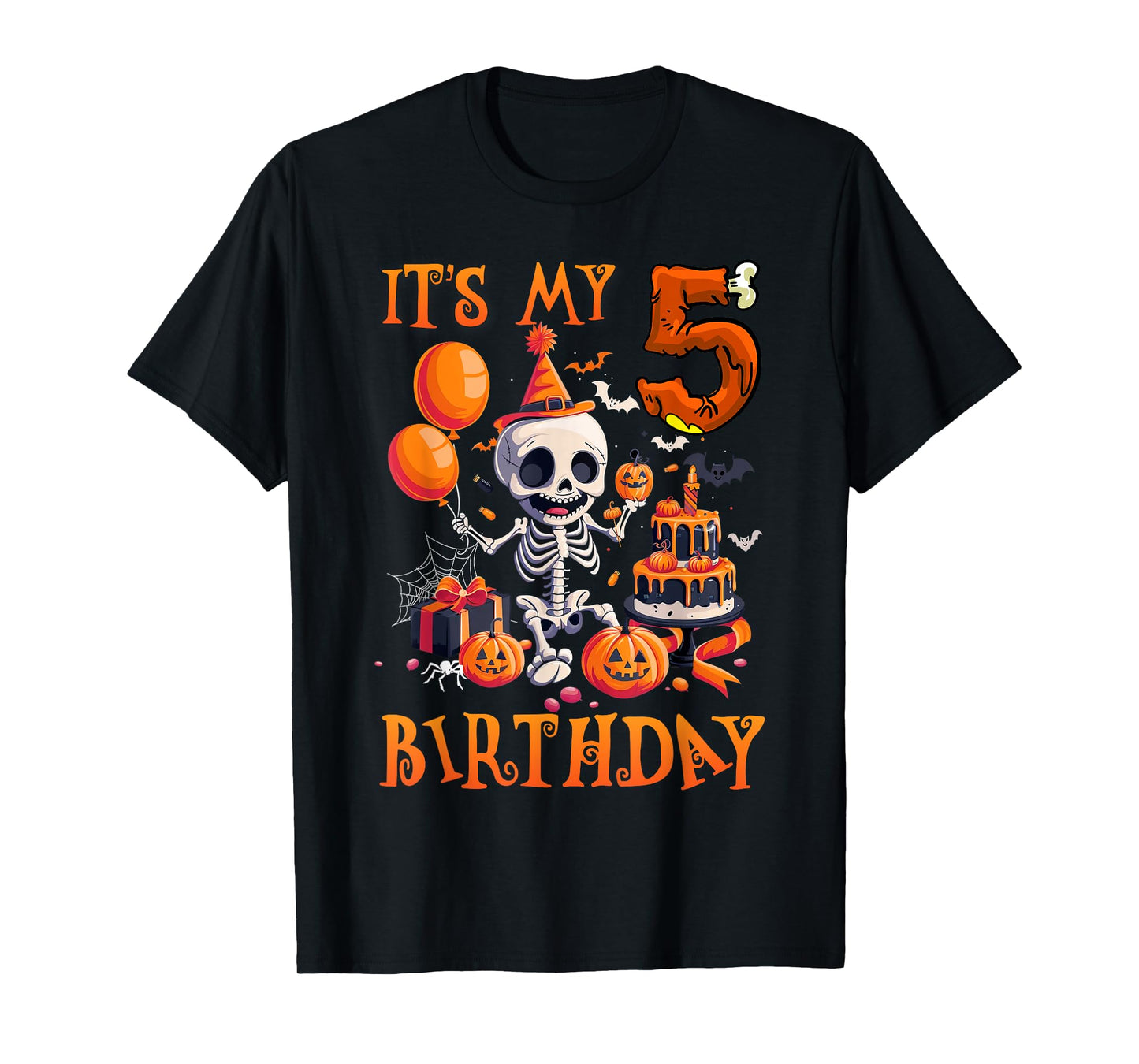 Kids Boo It's My 5th Birthday Halloween Skeleton 5 Years Old T-Shirt