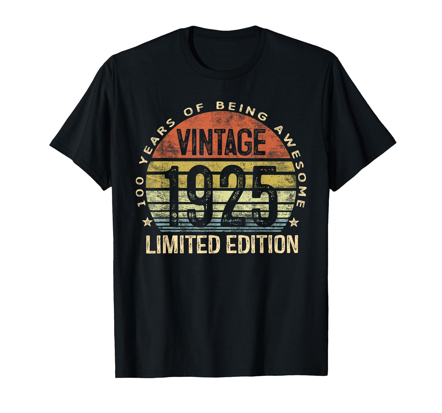 Vintage 1925 100th Birthday T-Shirt - Black, Unisex-Adults, Classic Fit, Short Sleeve, T-Shirt