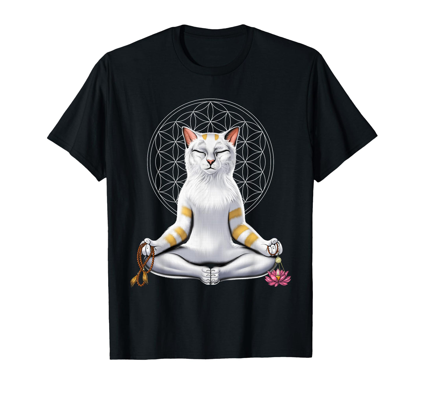 Cat Yoga Meditation Spiritual Zen Flower Of Life Men Women Kids T-Shirt