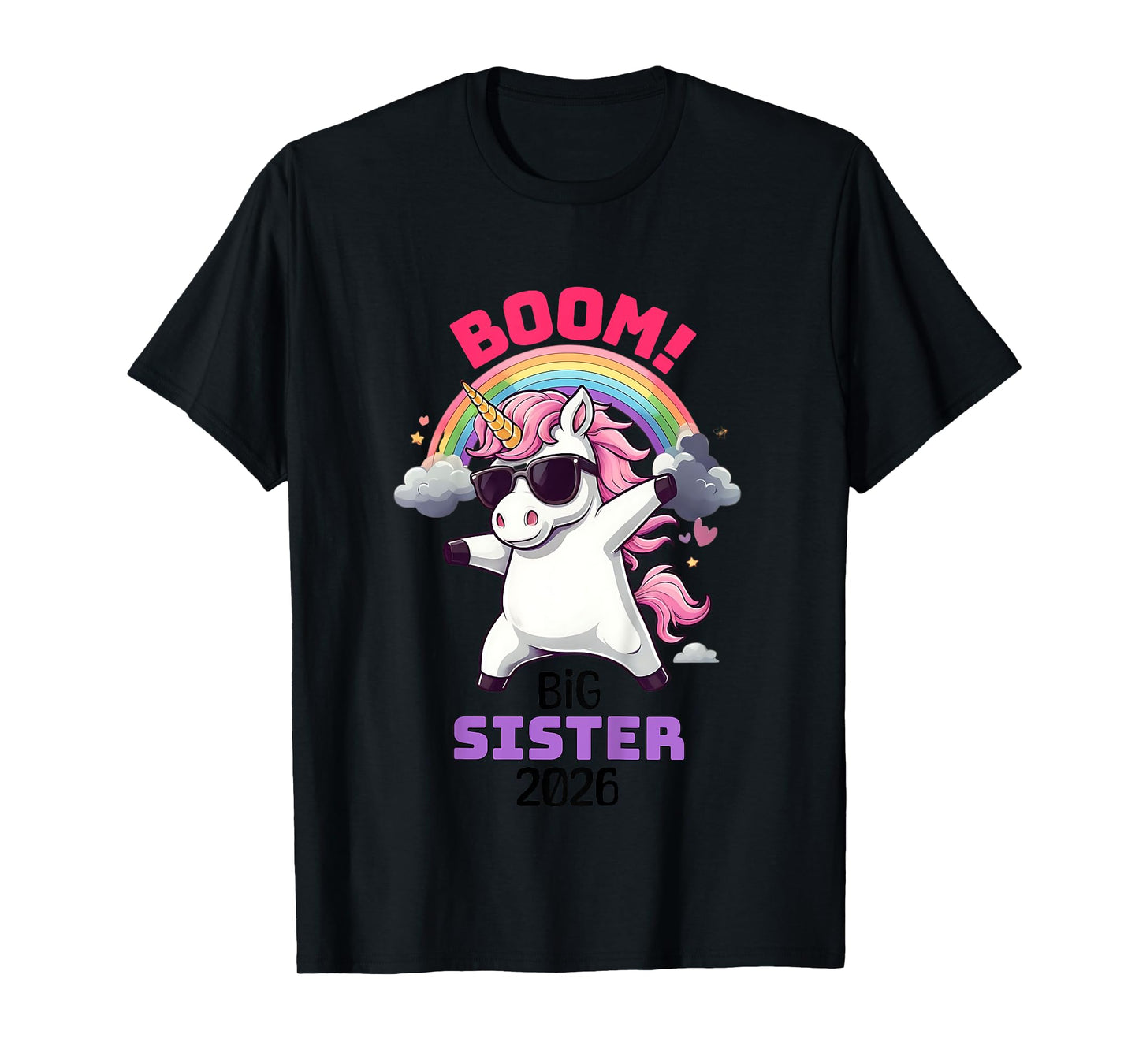 Kids Boom Promoted to Big Sister 2026 Rainbow Unicorn Birthday T-Shirt