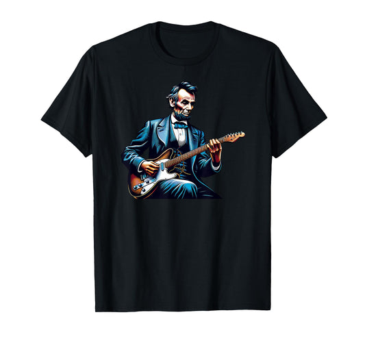 Abraham Lincoln Playing Electric Guitar Color Funny T-Shirt