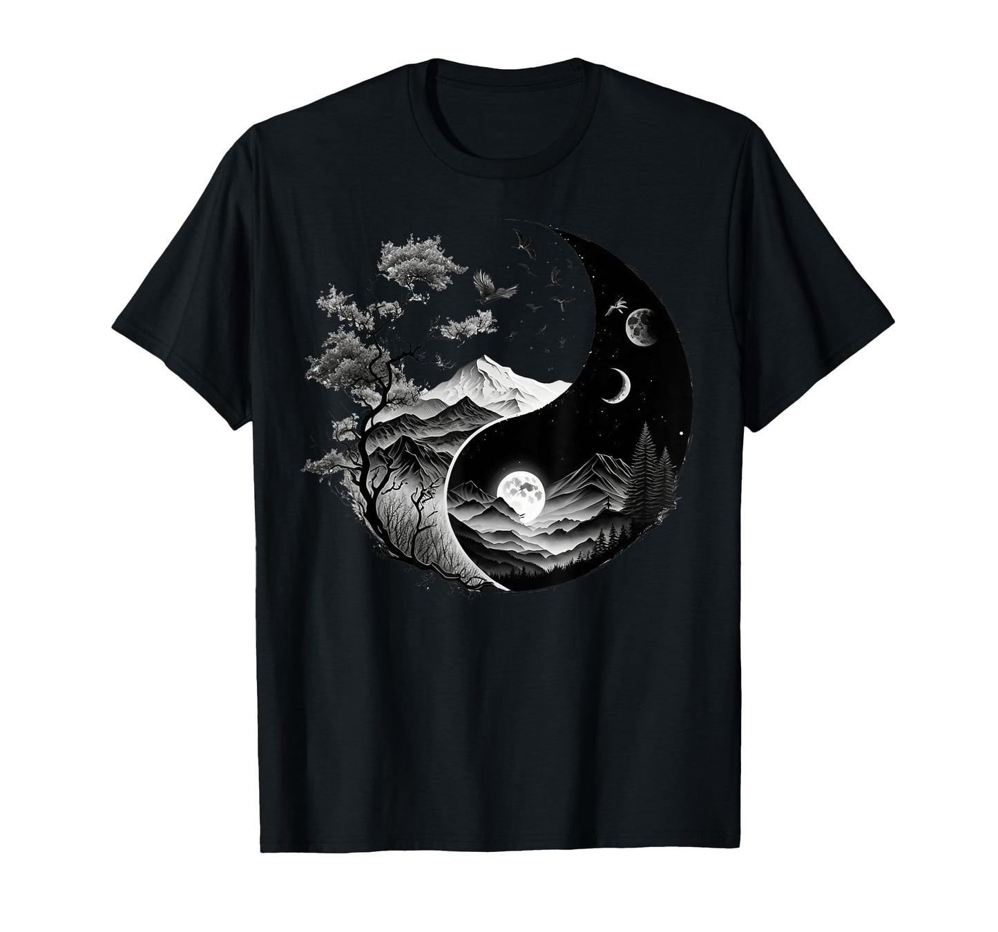 Taoism Symbol on Black and White Nature Taijitu Yin Yang T-Shirt