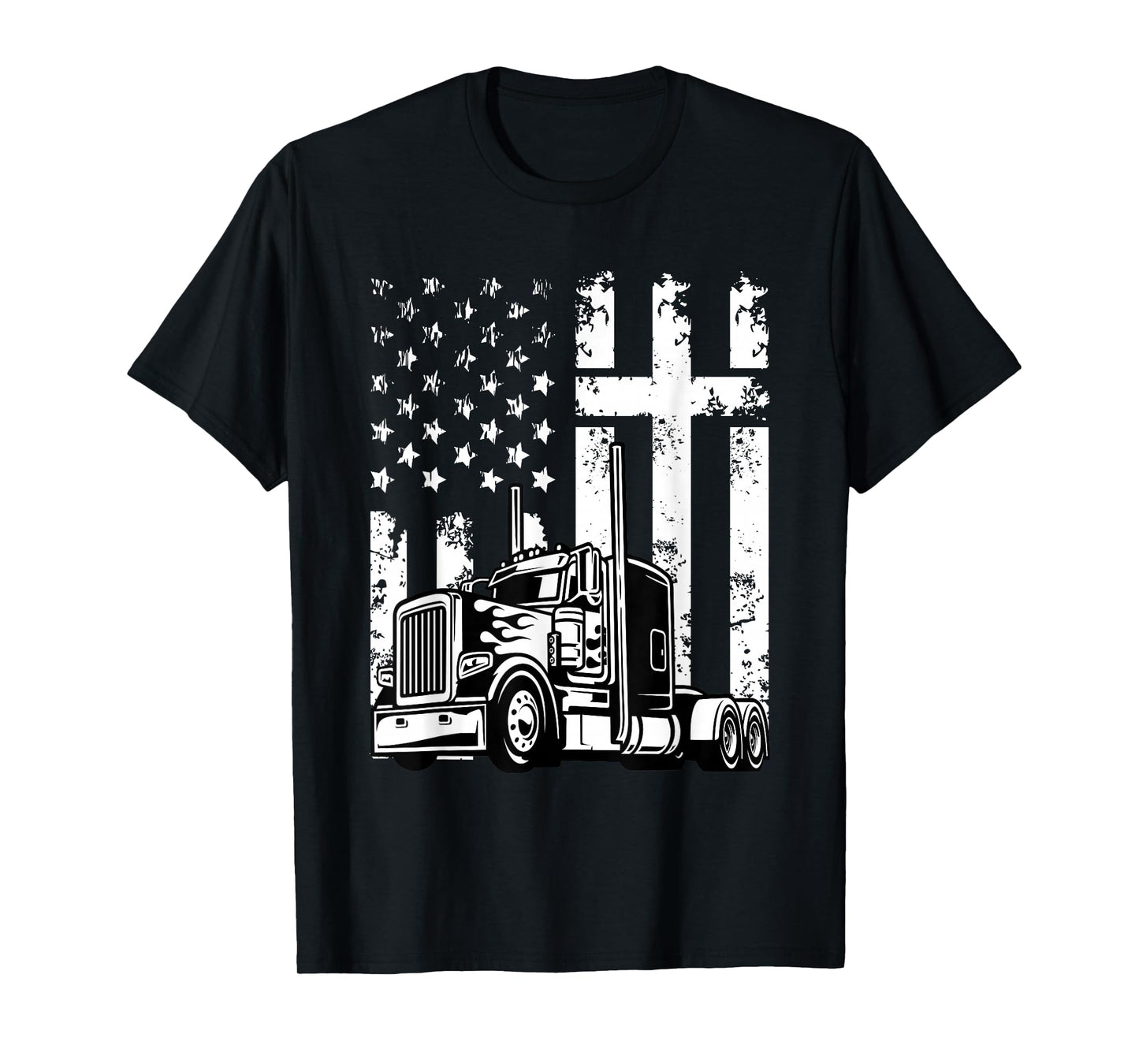 Semi Truck American Flag Christian Truck Driver Patriotic T-Shirt