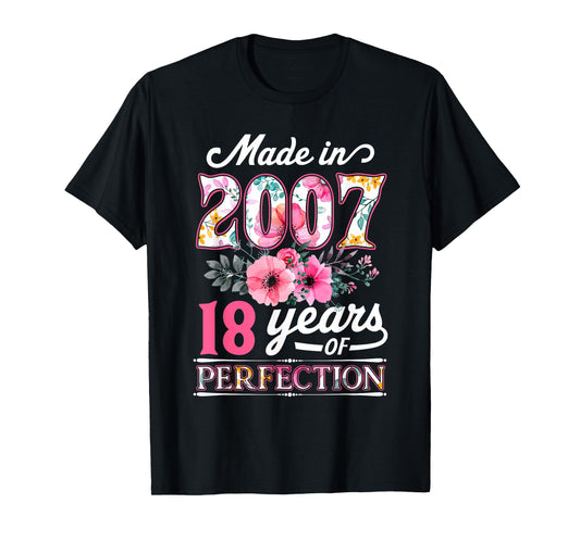 18 Year Old Made In 2007 Floral Flower 18th Birthday Womens T-Shirt