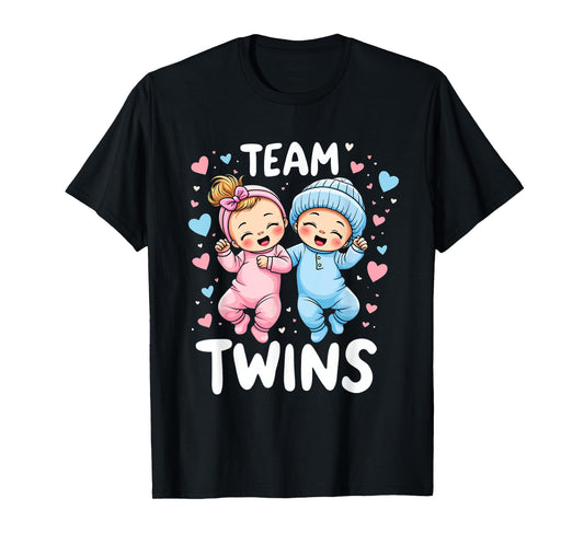Twins Girl and Boy Gender Reveal Design Team Twins Baby T-Shirt