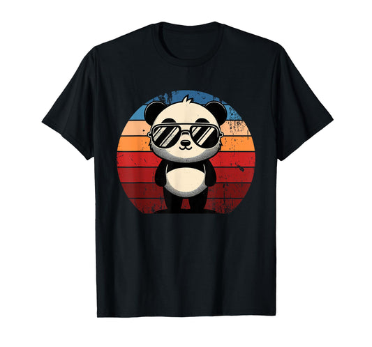 Retro Panda in Sunglasses BBQ Pool Party Funny Panda T-Shirt
