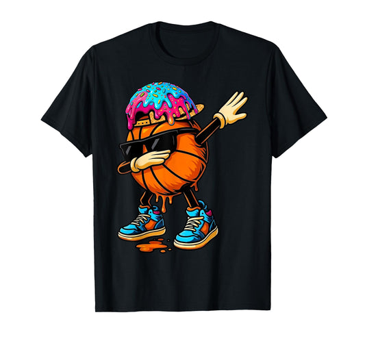 Dabbing Basketball Ice Cream Drip For Boys Funny Basketball T-Shirt