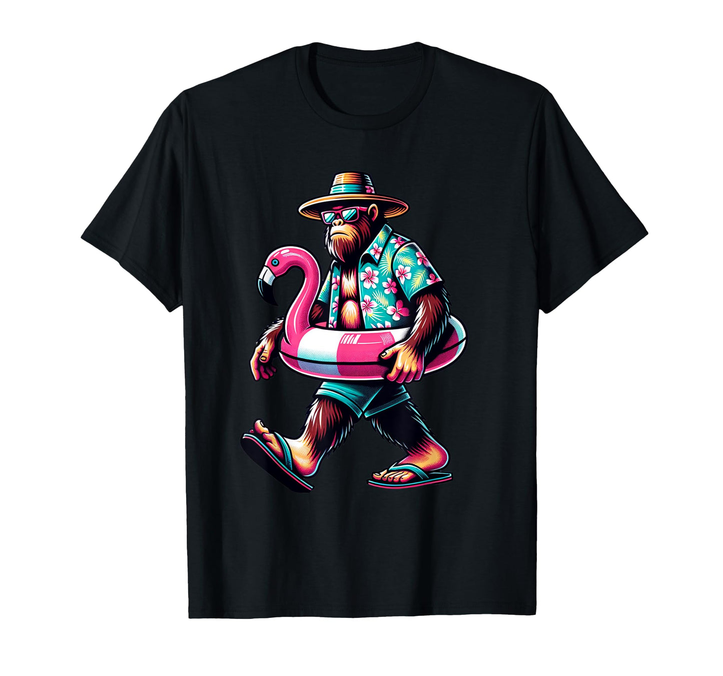 Bigfoot Pink Flamingo Aloha Pool Party Hawaiian Party T-Shirt