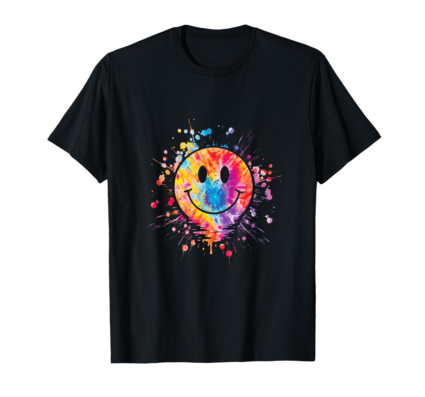 Retro Happy Face Rainbow Tie Dye Splatter 70s Peace Smile T-Shirt