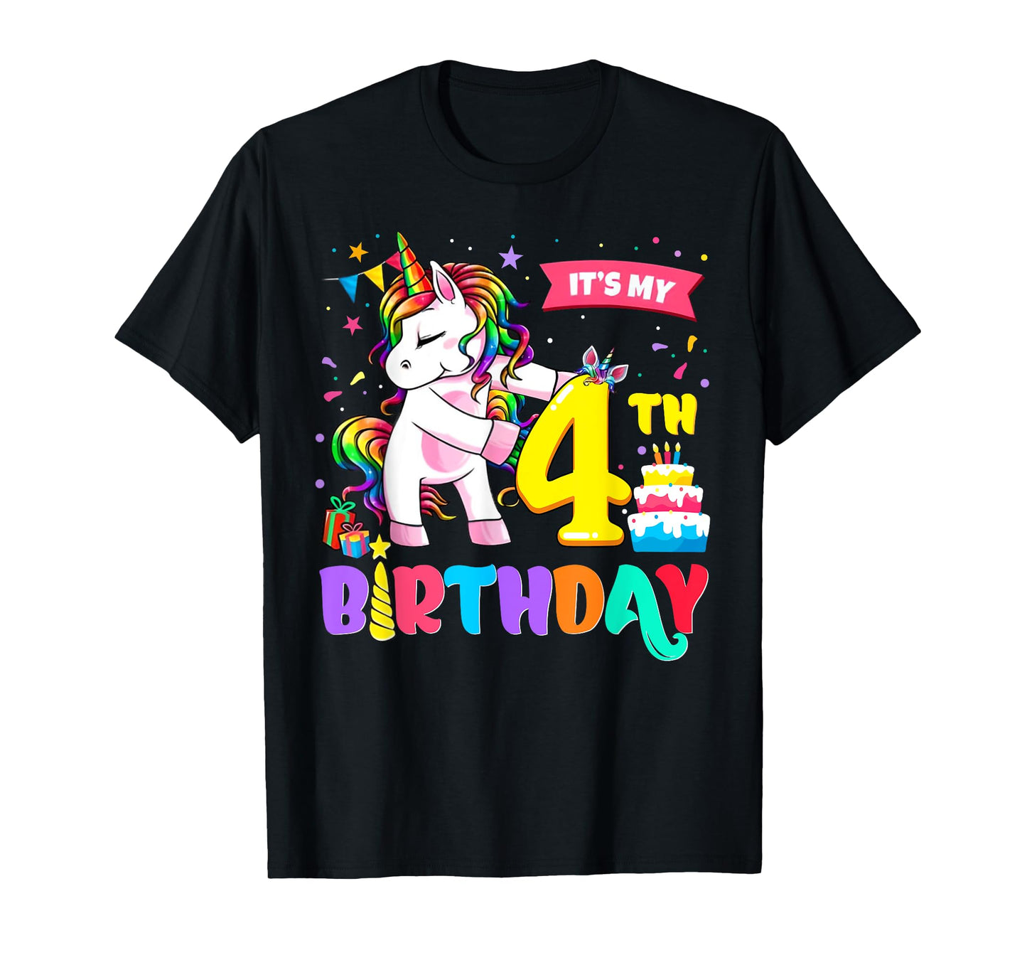 It's My 4th Birthday Shirt Cute Unicorn 4 Year Old Bday Girl T-Shirt