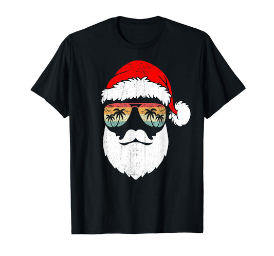 Santa Face Retro Sunglasses Hawaiian Christmas Xmas Tropical T-Shirt