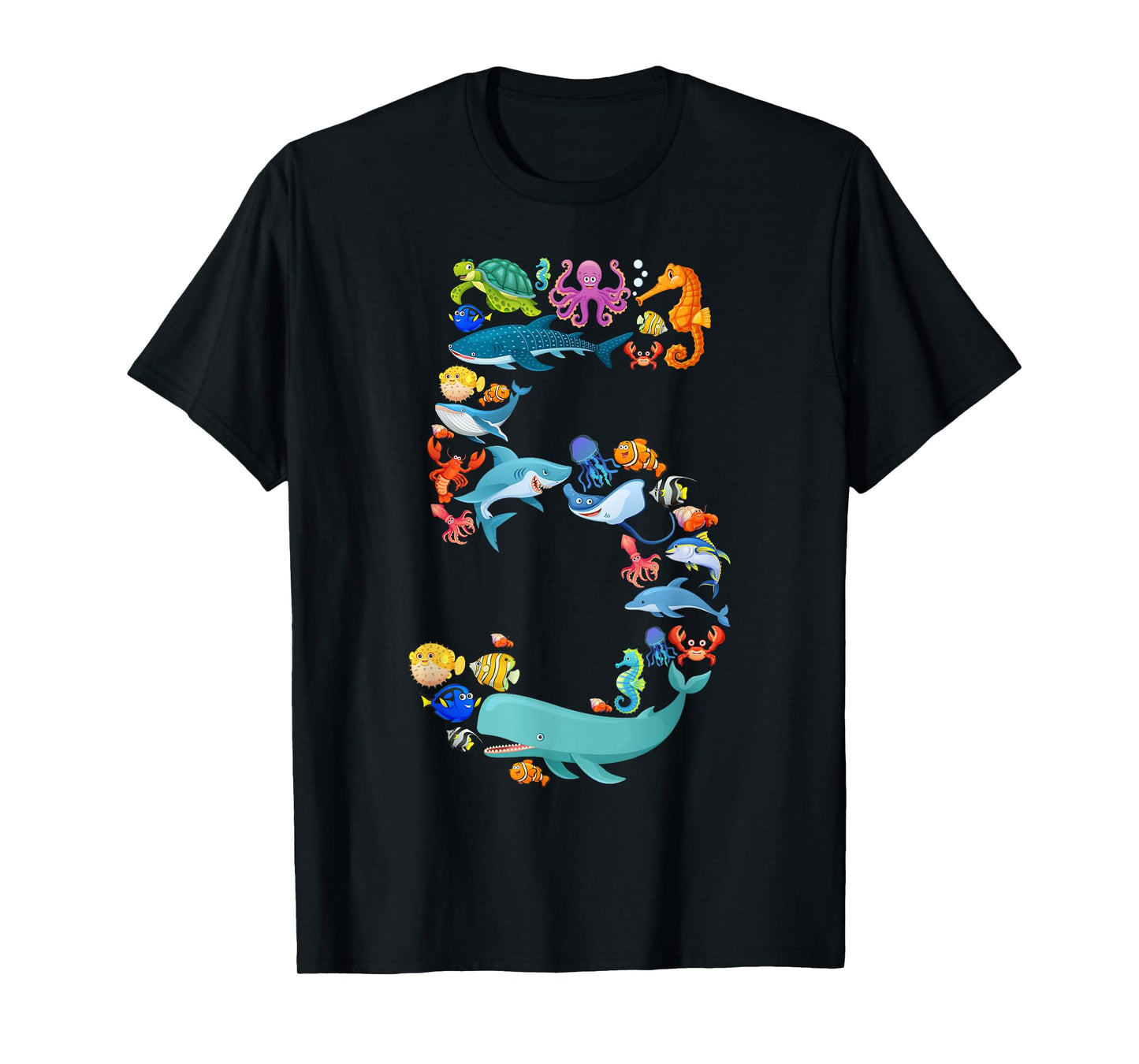 Fun Kids 5th Birthday Sea Animals Theme 5 Year Old Boy T-Shirt