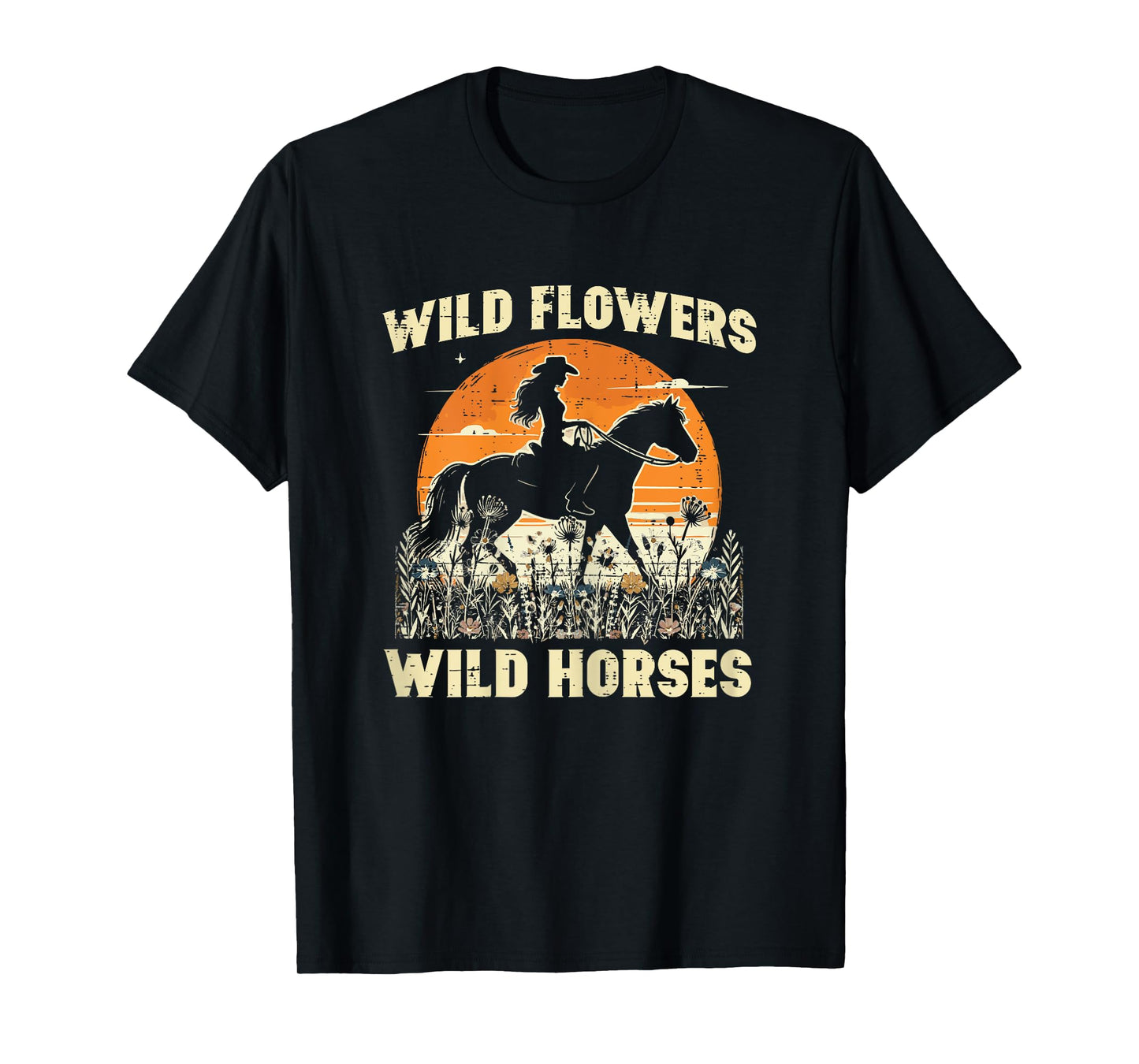 Wild Flowers Horses Cowgirl Retro Rodeo Girls Kids Women T-Shirt