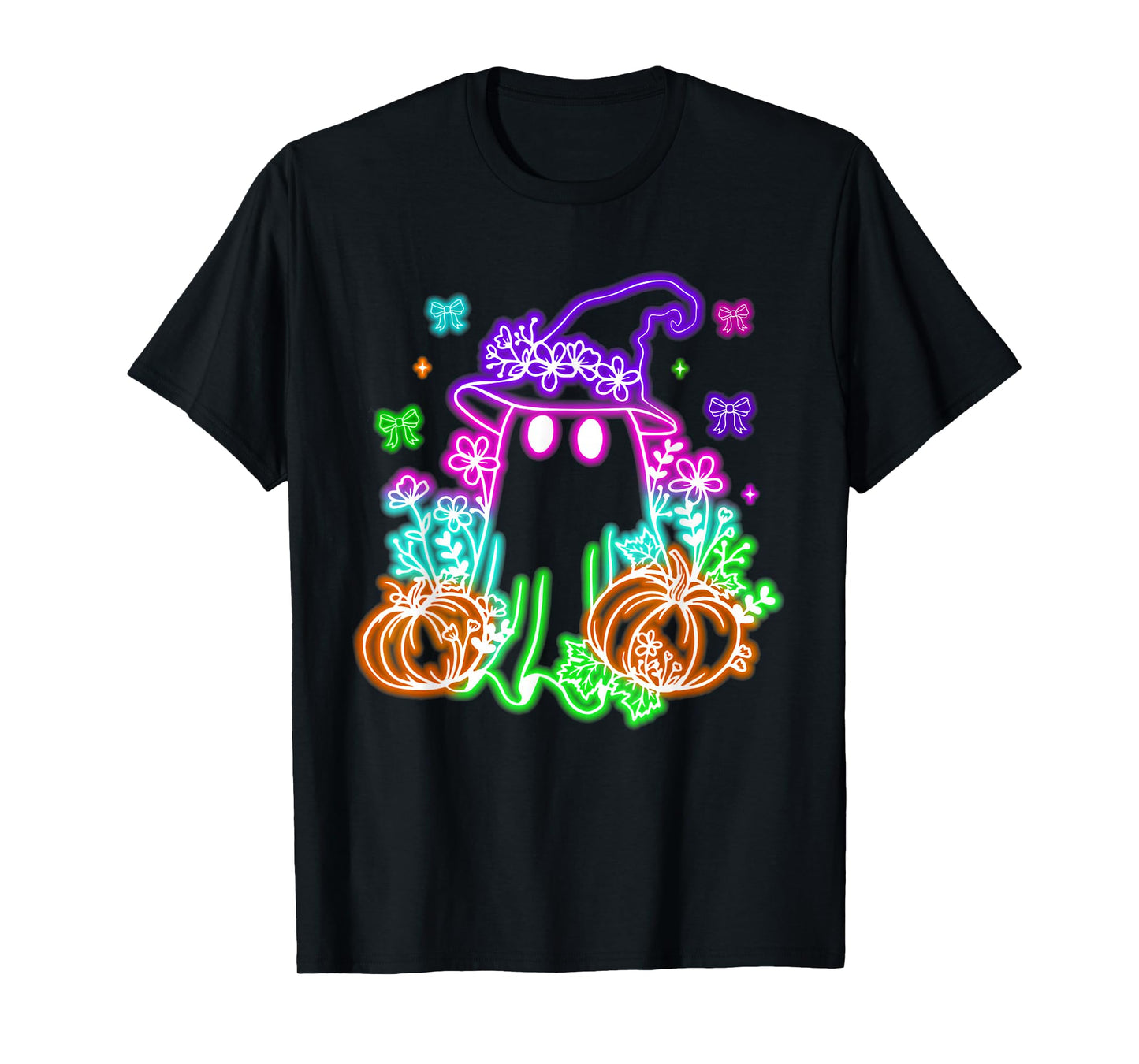 Cute Boo Halloween Ghost Witch Pumpkin Trendy Halloween Neon T-Shirt