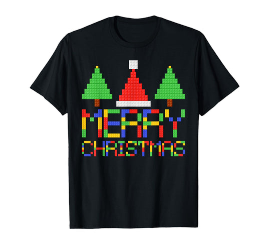 Merry Christmas Pajamas Blocks Building Lovers Boys Kids T-Shirt