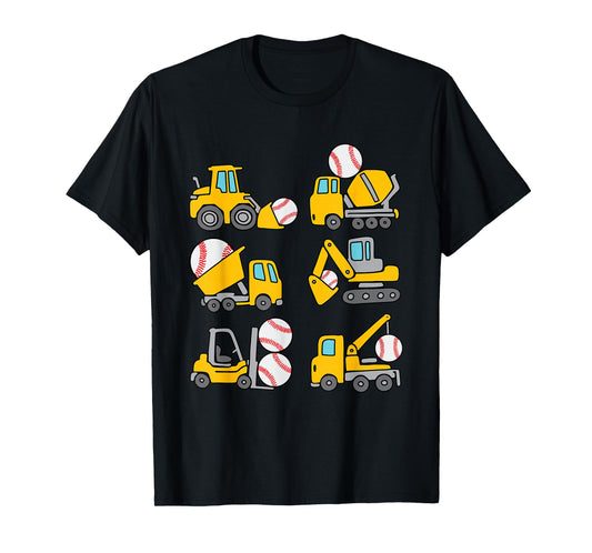 Baseball Diggers Kids Construction Trucks Toddler Boys T-Shirt