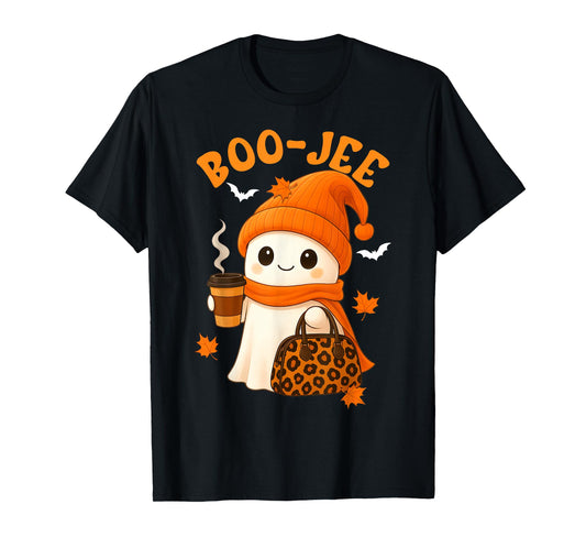 Cute Boo Jee Ghost Halloween Beanie Ghost Coffee Womens Girl T-Shirt