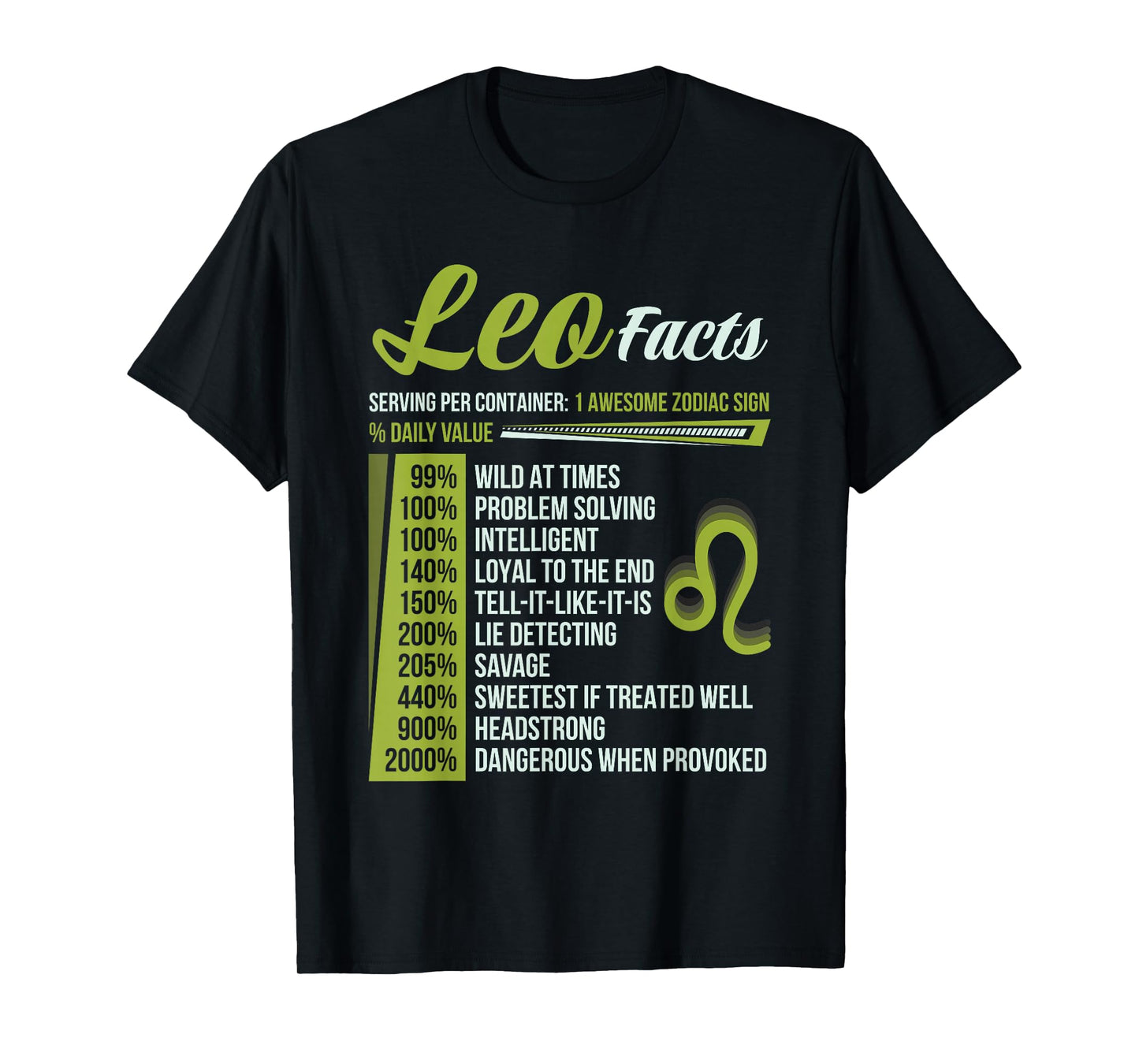 Leo Facts Traits Horoscope Zodiac Astrological Sign Funny T-Shirt, Small, Black