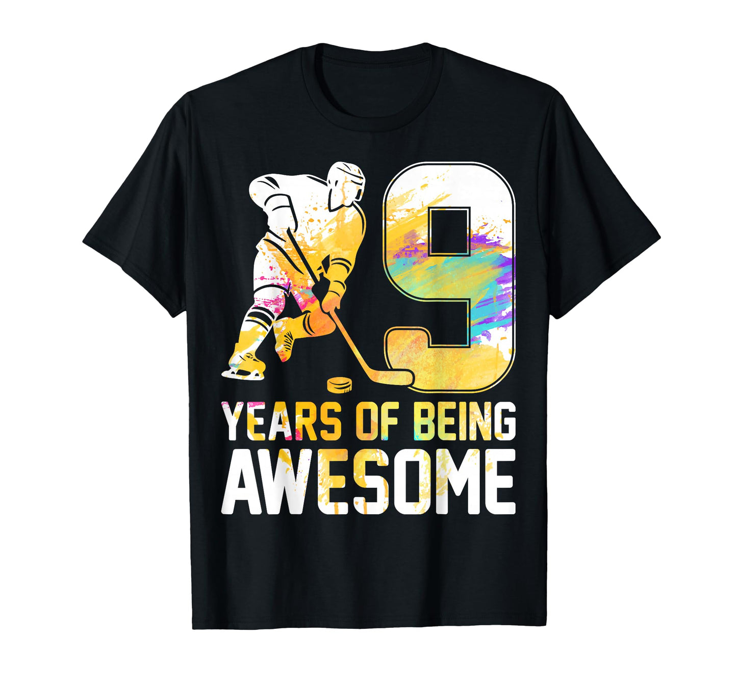 9 Years Of Being Awesome Ice Hockey 9th Birthday Party T-Shirt