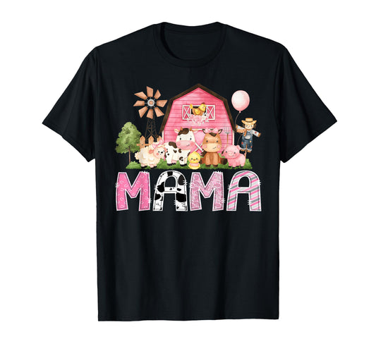Mama Pink Farm Cow Birthday Girl Matching Family T-Shirt