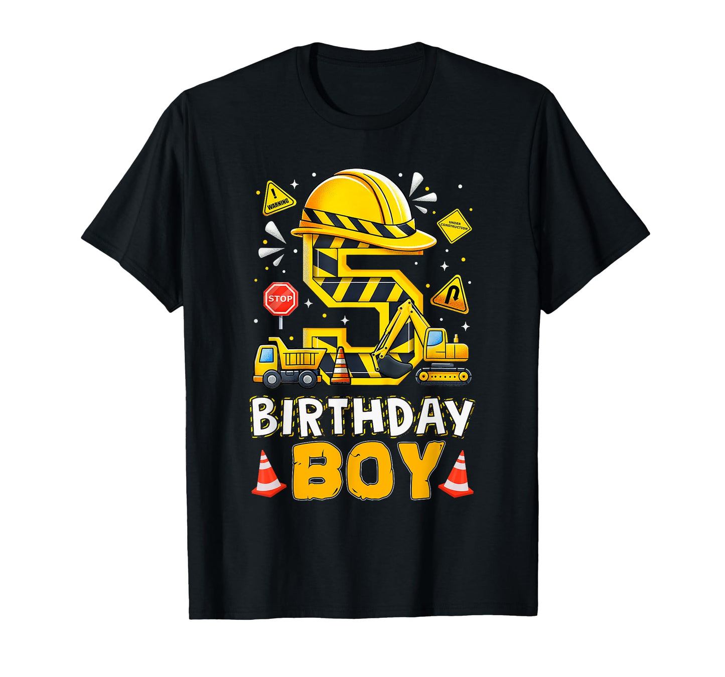 Construction 5 Year Old Birthday Boy 5th Birthday Excavator T-Shirt