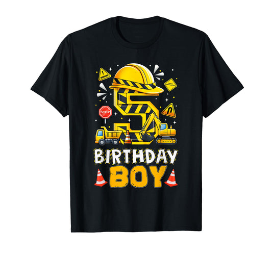 Construction 5 Year Old Birthday Boy 5th Birthday Excavator T-Shirt