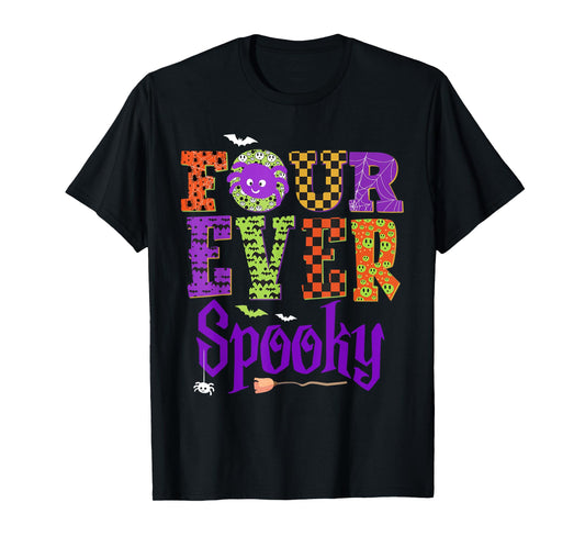 Four Ever Spooky Ghost Halloween 4th Birthday Party Kids T-Shirt