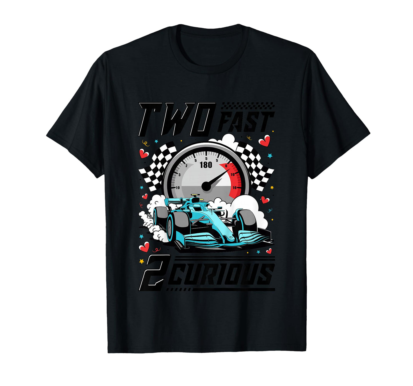 Two Fast 2 Curious Racing Car 2nd Birthday Party Boys Girls T-Shirt