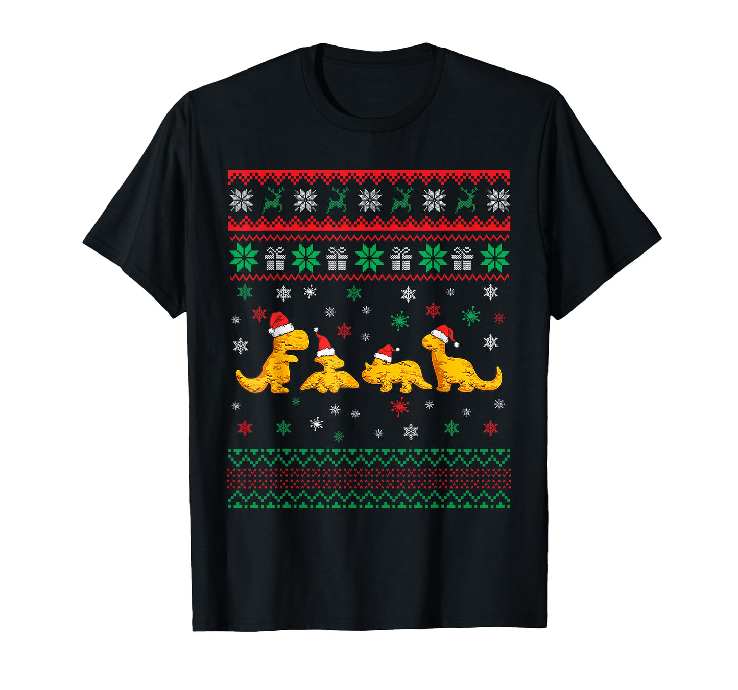 Dinosaur Dino Chicken Nuggets Ugly Christmas Pajama Xmas T-Shirt
