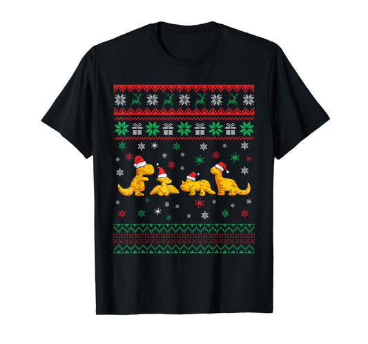 Dinosaur Dino Chicken Nuggets Ugly Christmas Pajama Xmas T-Shirt