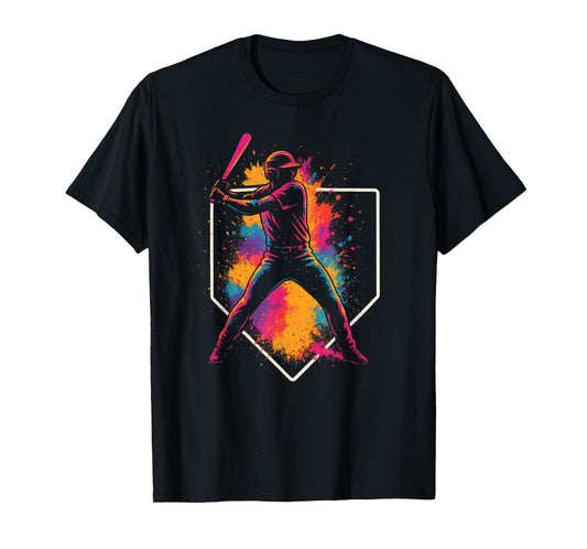 Colorful Splash Baseball Batter Swing with Home Plate Youth T-Shirt