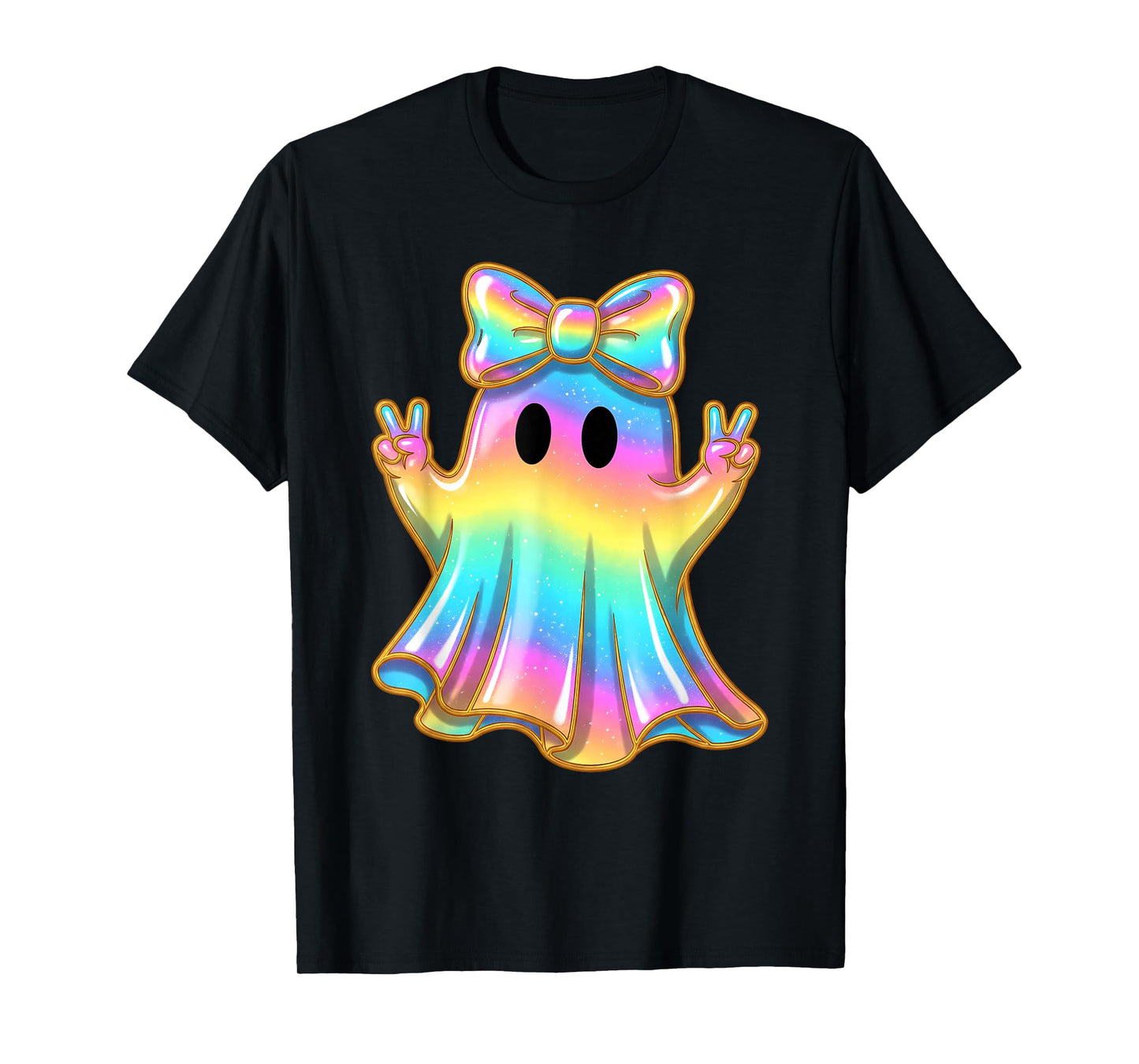 Cute Rainbow Ghost Peace Funny Halloween Kids Girls T-Shirt