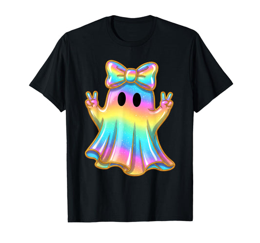 Cute Rainbow Ghost Peace Funny Halloween Kids Girls T-Shirt