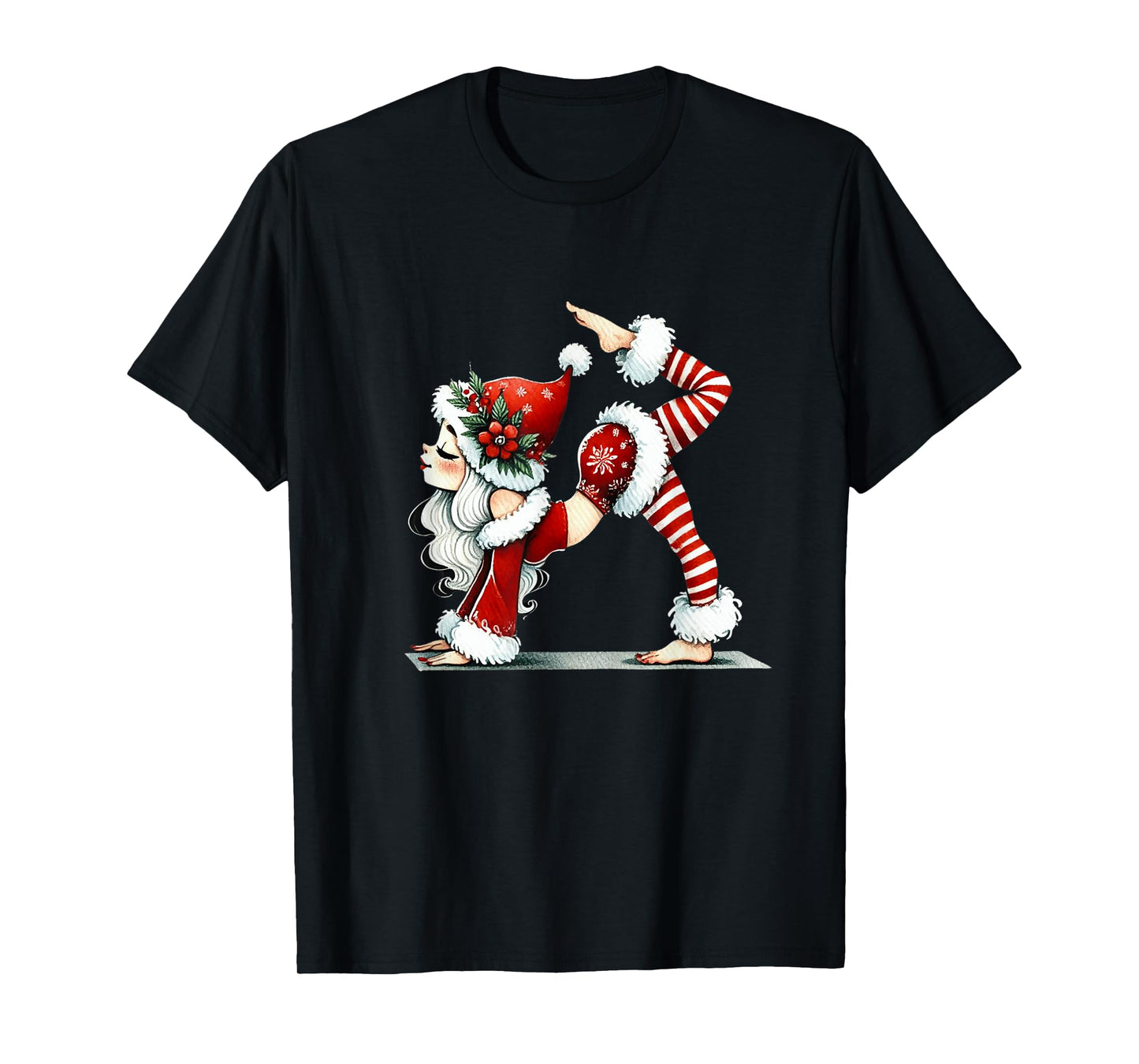 Pilates Santa Girl Christmas Workout Funny Flexible Xmas T-Shirt