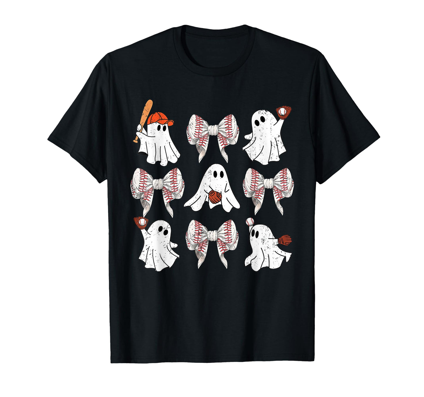 Baseball Player Halloween Bow Coquette Ghost Halloween Tee T-Shirt