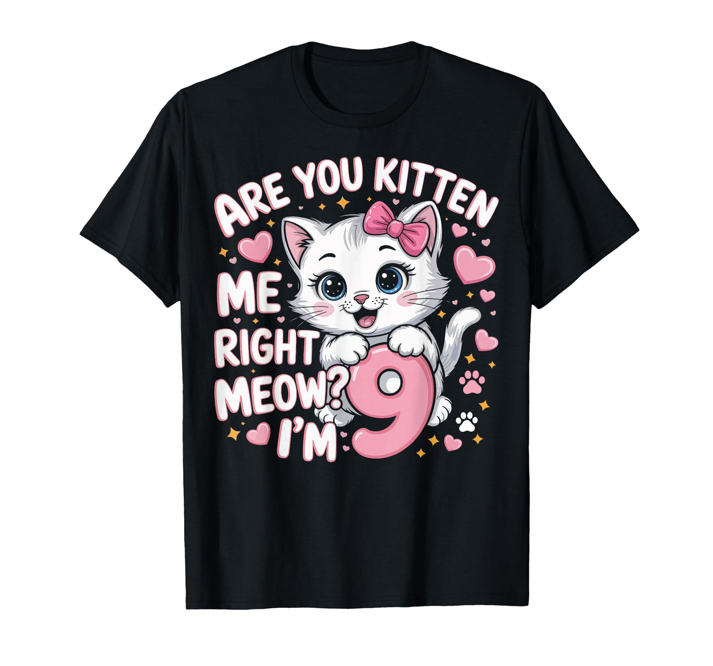 9 Year Old Girl Birthday Cat Kitten 9th Bday Girls T-Shirt