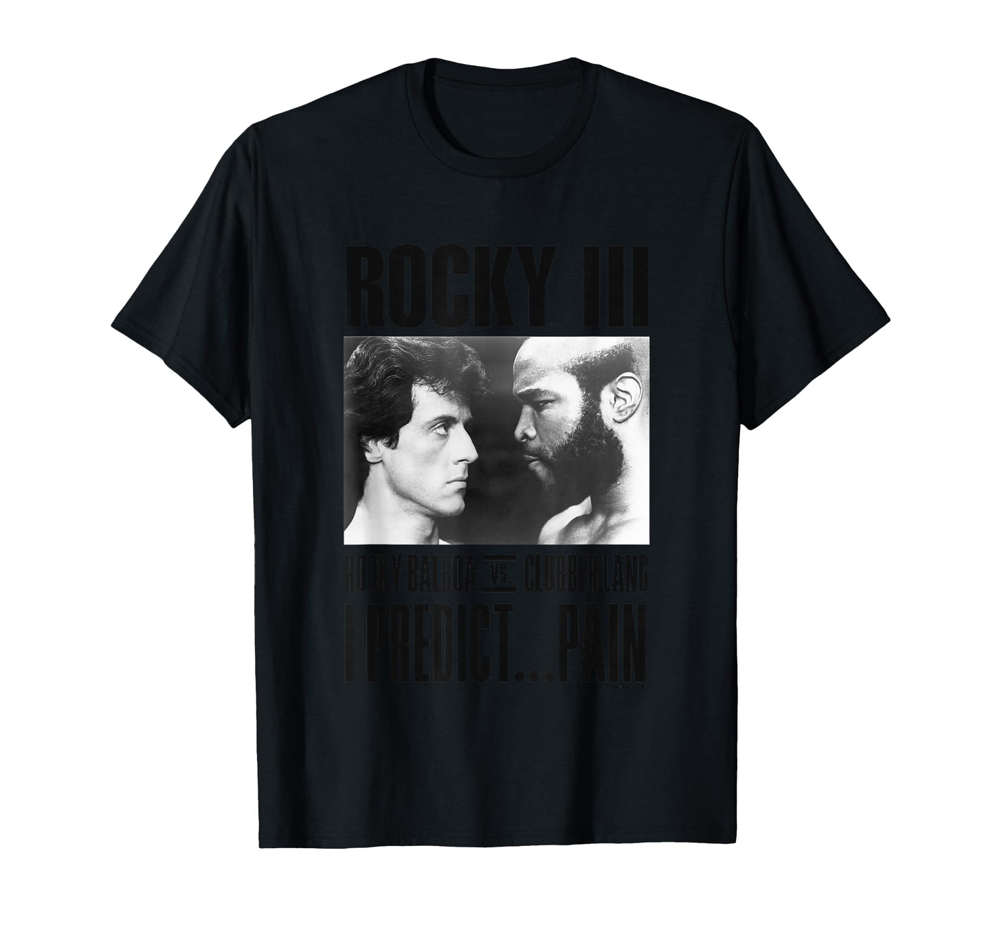 Rocky III I Predict Pain Rocky Vs Clubber Lang Panel T-Shirt - Unisex-Adults, Kids - Grey - Small - Short Sleeve - T-Shirt
