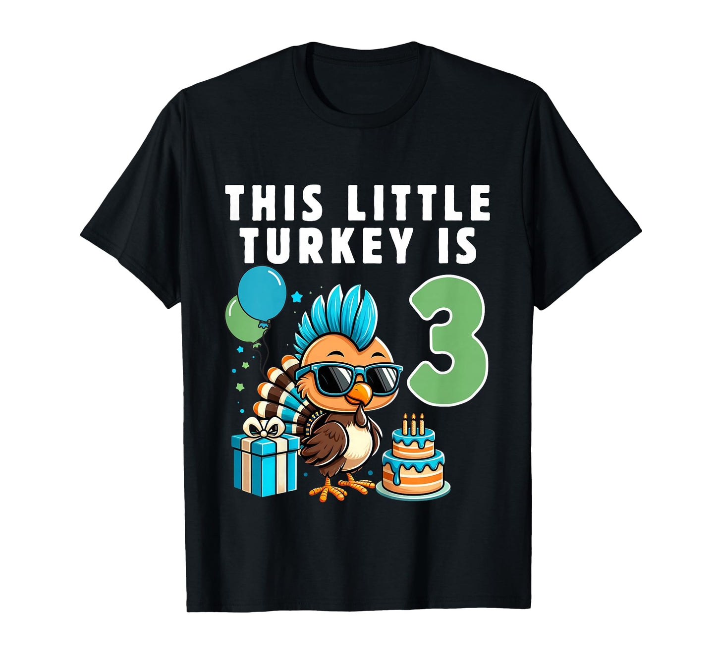 Kids This Little Turkey is 3, Boys 3rd Birthday Kids Thanksgiving T-Shirt