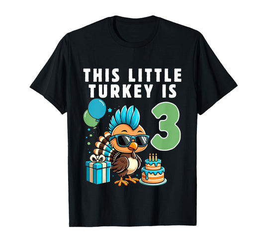 Kids This Little Turkey is 3, Boys 3rd Birthday Kids Thanksgiving T-Shirt